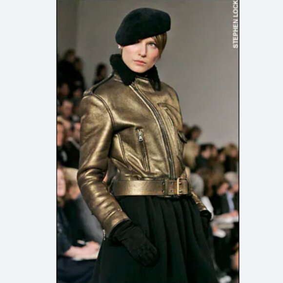 Ralph Lauren Purple Label Fall 2007 Shearling Metallic Gold Motorcycle Jacket - Picture 1 of 14